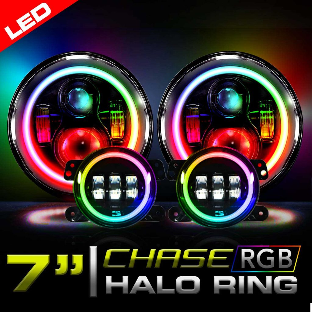 7 Inch HALO RGB Color Projector LED Headlights & Fog Lights Kit